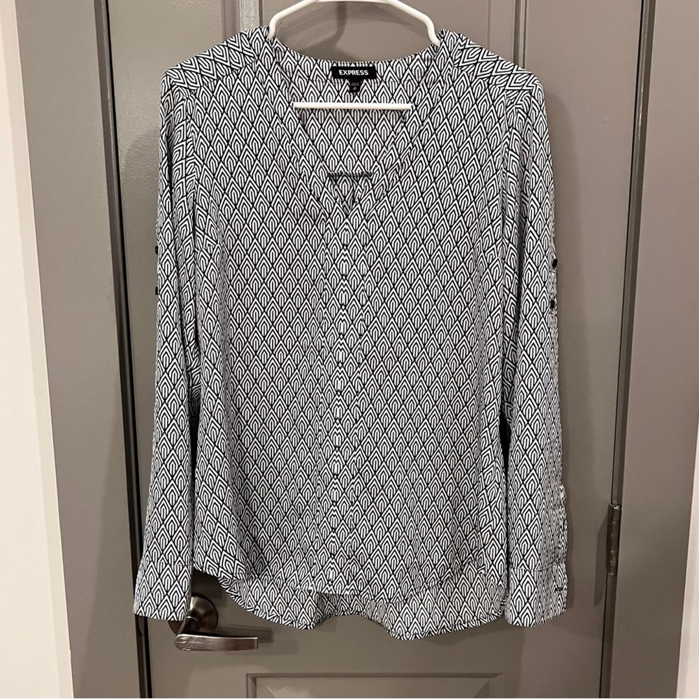 Express Blue and White Patterned Women’s Shirt